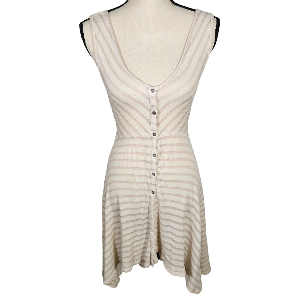 Postmark By Anthropologie Hi/Low Button Up Semi Sheer Swing Dress, Cream, XS